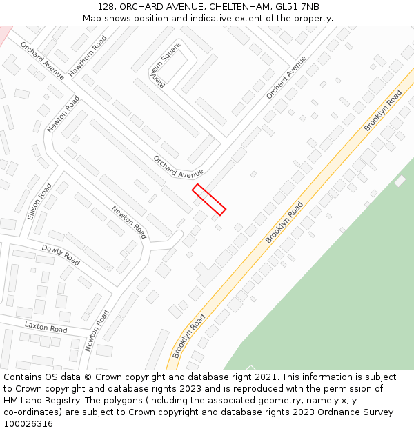 128, ORCHARD AVENUE, CHELTENHAM, GL51 7NB: Location map and indicative extent of plot