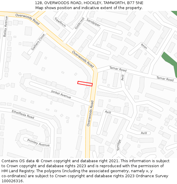 128, OVERWOODS ROAD, HOCKLEY, TAMWORTH, B77 5NE: Location map and indicative extent of plot