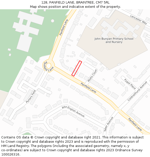 128, PANFIELD LANE, BRAINTREE, CM7 5RL: Location map and indicative extent of plot