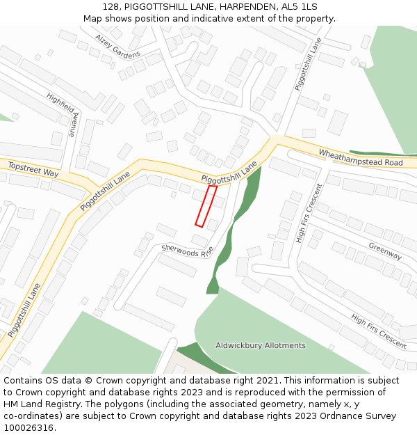 128, PIGGOTTSHILL LANE, HARPENDEN, AL5 1LS: Location map and indicative extent of plot