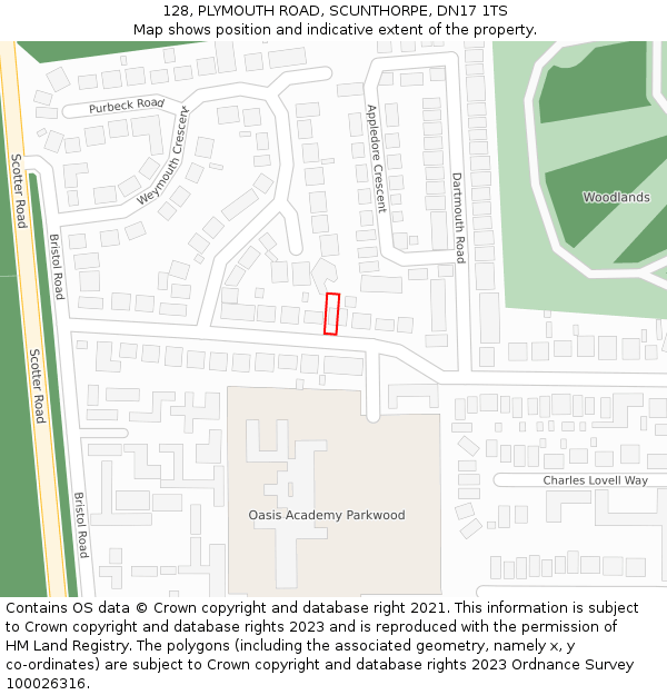 128, PLYMOUTH ROAD, SCUNTHORPE, DN17 1TS: Location map and indicative extent of plot