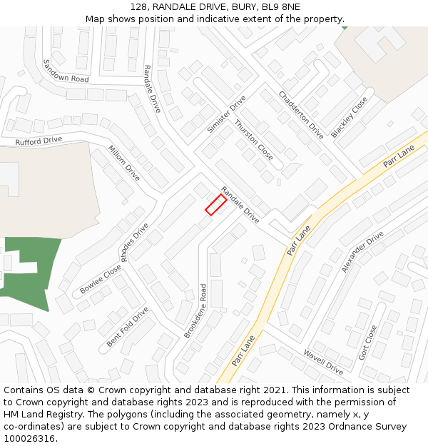 128, RANDALE DRIVE, BURY, BL9 8NE: Location map and indicative extent of plot