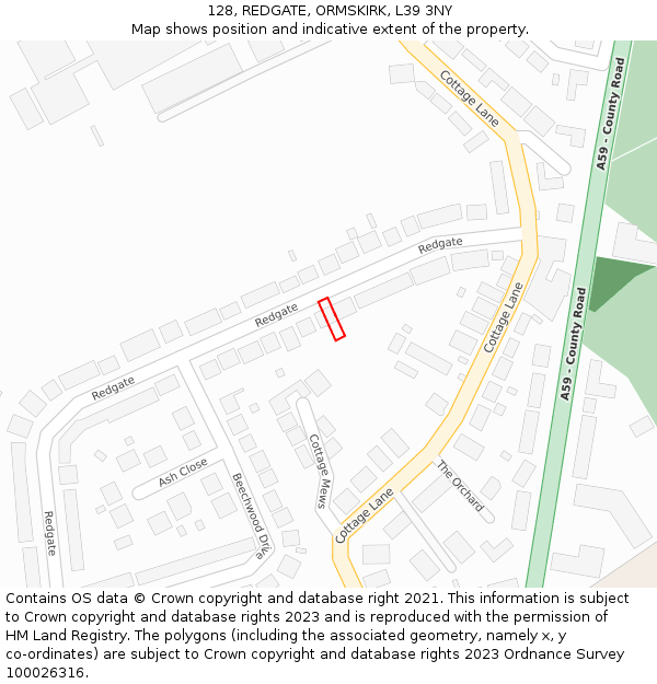 128, REDGATE, ORMSKIRK, L39 3NY: Location map and indicative extent of plot