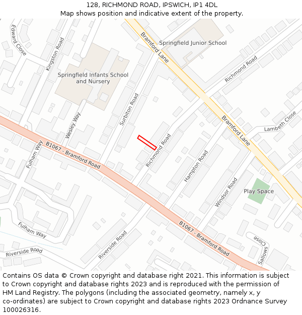 128, RICHMOND ROAD, IPSWICH, IP1 4DL: Location map and indicative extent of plot