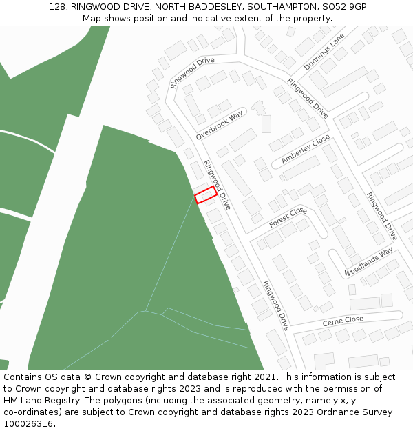 128, RINGWOOD DRIVE, NORTH BADDESLEY, SOUTHAMPTON, SO52 9GP: Location map and indicative extent of plot