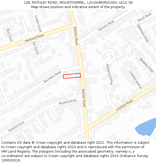 128, ROTHLEY ROAD, MOUNTSORREL, LOUGHBOROUGH, LE12 7JX: Location map and indicative extent of plot