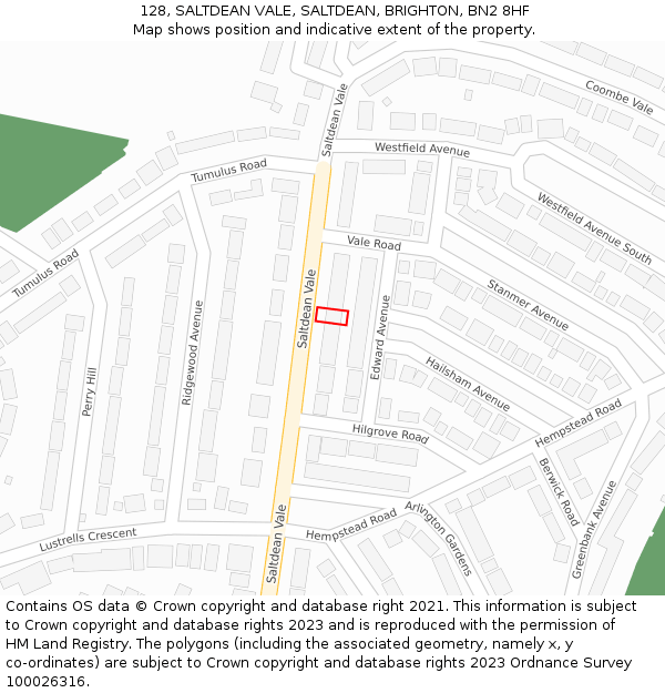 128, SALTDEAN VALE, SALTDEAN, BRIGHTON, BN2 8HF: Location map and indicative extent of plot