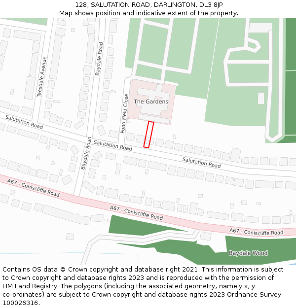 128, SALUTATION ROAD, DARLINGTON, DL3 8JP: Location map and indicative extent of plot