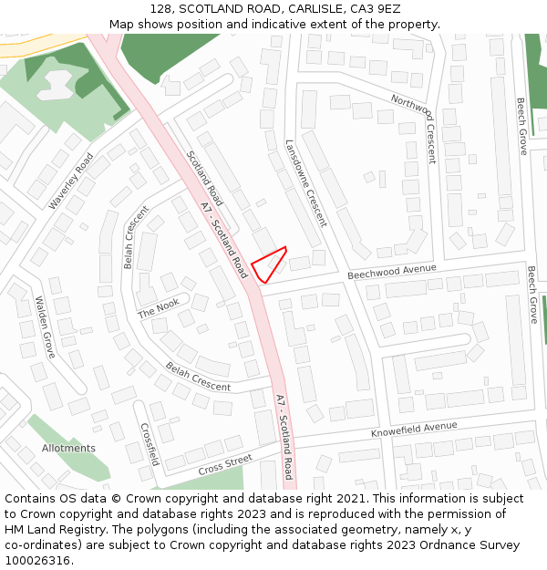 128, SCOTLAND ROAD, CARLISLE, CA3 9EZ: Location map and indicative extent of plot