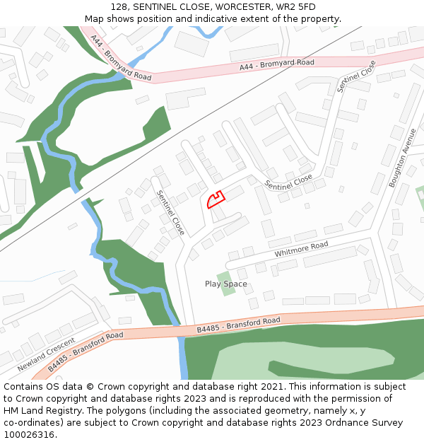 128, SENTINEL CLOSE, WORCESTER, WR2 5FD: Location map and indicative extent of plot