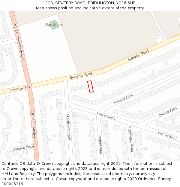 128, SEWERBY ROAD, BRIDLINGTON, YO16 6UP: Location map and indicative extent of plot