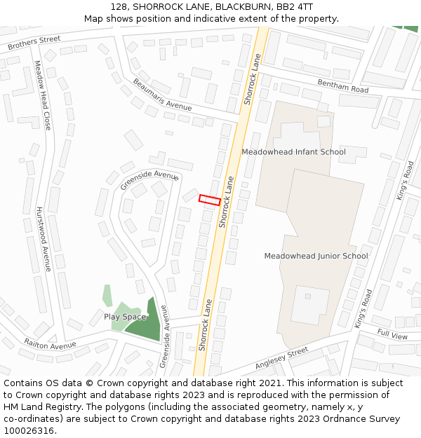 128, SHORROCK LANE, BLACKBURN, BB2 4TT: Location map and indicative extent of plot