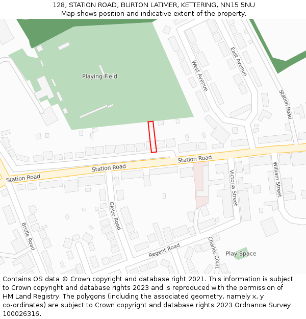 128, STATION ROAD, BURTON LATIMER, KETTERING, NN15 5NU: Location map and indicative extent of plot