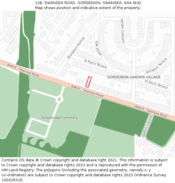 128, SWANSEA ROAD, GORSEINON, SWANSEA, SA4 4HQ: Location map and indicative extent of plot