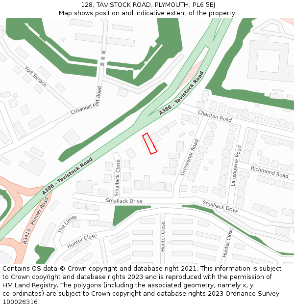 128, TAVISTOCK ROAD, PLYMOUTH, PL6 5EJ: Location map and indicative extent of plot