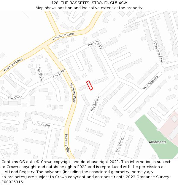 128, THE BASSETTS, STROUD, GL5 4SW: Location map and indicative extent of plot