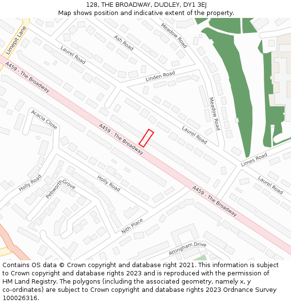 128, THE BROADWAY, DUDLEY, DY1 3EJ: Location map and indicative extent of plot