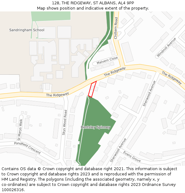 128, THE RIDGEWAY, ST ALBANS, AL4 9PP: Location map and indicative extent of plot