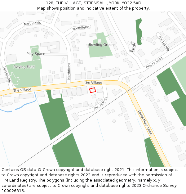 128, THE VILLAGE, STRENSALL, YORK, YO32 5XD: Location map and indicative extent of plot