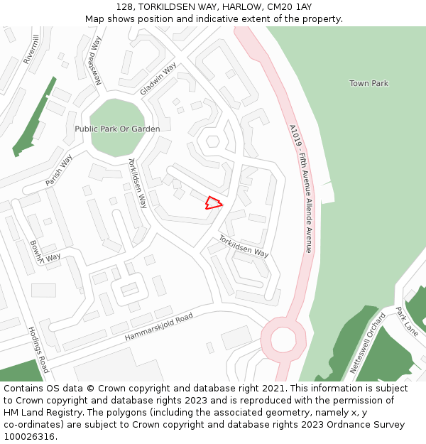 128, TORKILDSEN WAY, HARLOW, CM20 1AY: Location map and indicative extent of plot