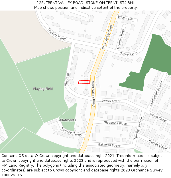 128, TRENT VALLEY ROAD, STOKE-ON-TRENT, ST4 5HL: Location map and indicative extent of plot