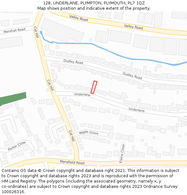 128, UNDERLANE, PLYMPTON, PLYMOUTH, PL7 1QZ: Location map and indicative extent of plot