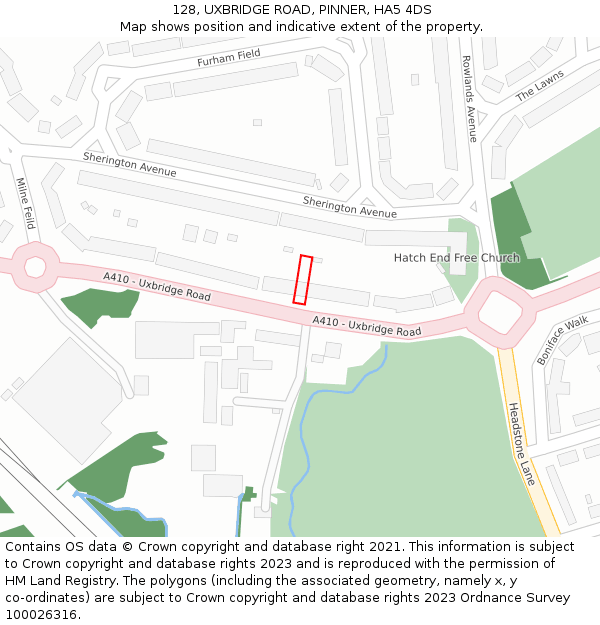 128, UXBRIDGE ROAD, PINNER, HA5 4DS: Location map and indicative extent of plot