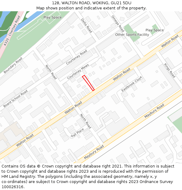 128, WALTON ROAD, WOKING, GU21 5DU: Location map and indicative extent of plot