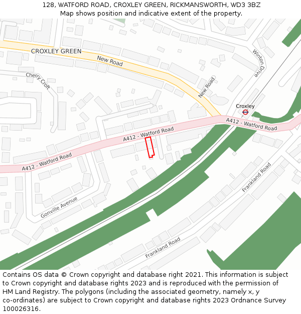 128, WATFORD ROAD, CROXLEY GREEN, RICKMANSWORTH, WD3 3BZ: Location map and indicative extent of plot