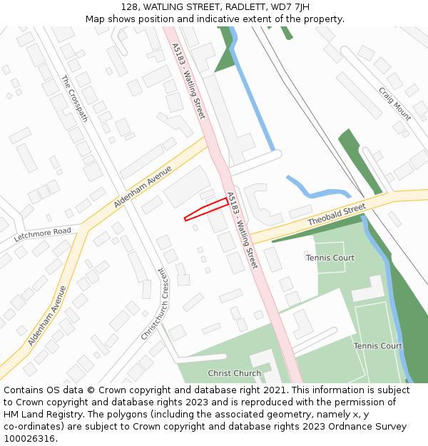 128, WATLING STREET, RADLETT, WD7 7JH: Location map and indicative extent of plot