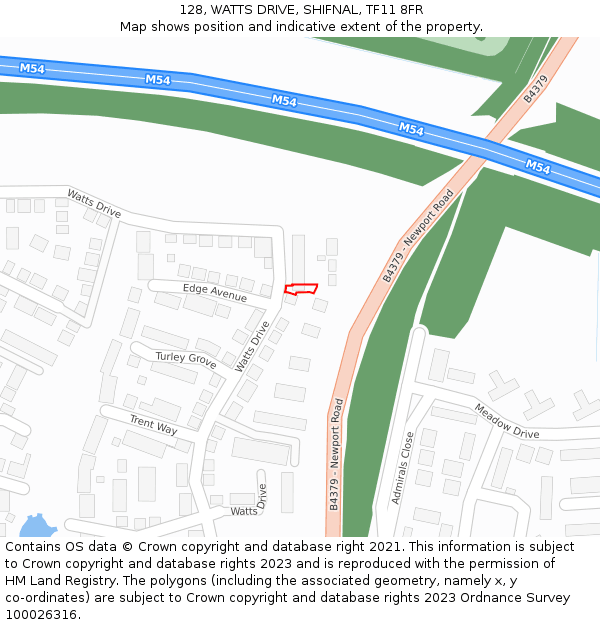 128, WATTS DRIVE, SHIFNAL, TF11 8FR: Location map and indicative extent of plot