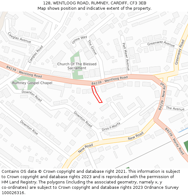 128, WENTLOOG ROAD, RUMNEY, CARDIFF, CF3 3EB: Location map and indicative extent of plot