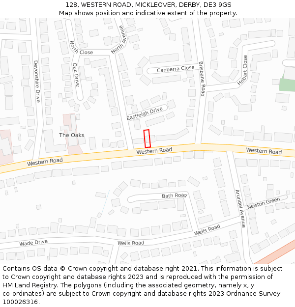 128, WESTERN ROAD, MICKLEOVER, DERBY, DE3 9GS: Location map and indicative extent of plot