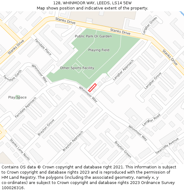 128, WHINMOOR WAY, LEEDS, LS14 5EW: Location map and indicative extent of plot