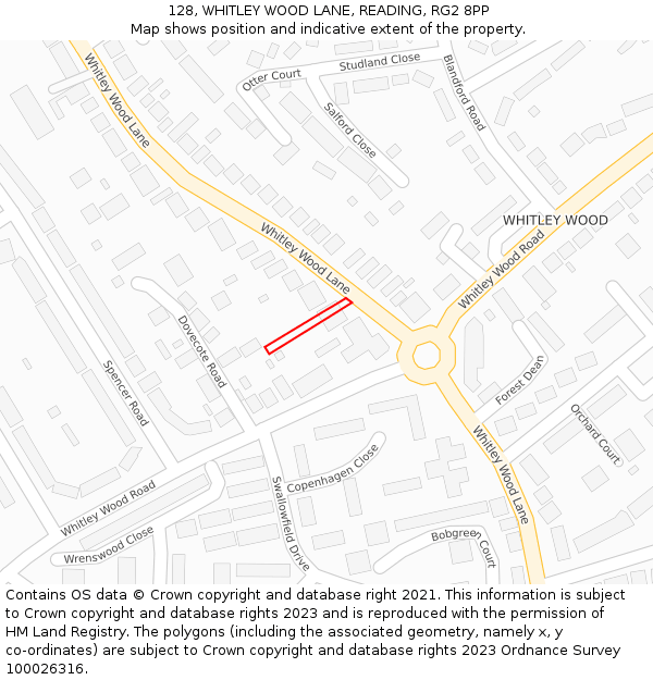 128, WHITLEY WOOD LANE, READING, RG2 8PP: Location map and indicative extent of plot