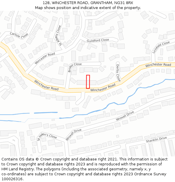 128, WINCHESTER ROAD, GRANTHAM, NG31 8RX: Location map and indicative extent of plot