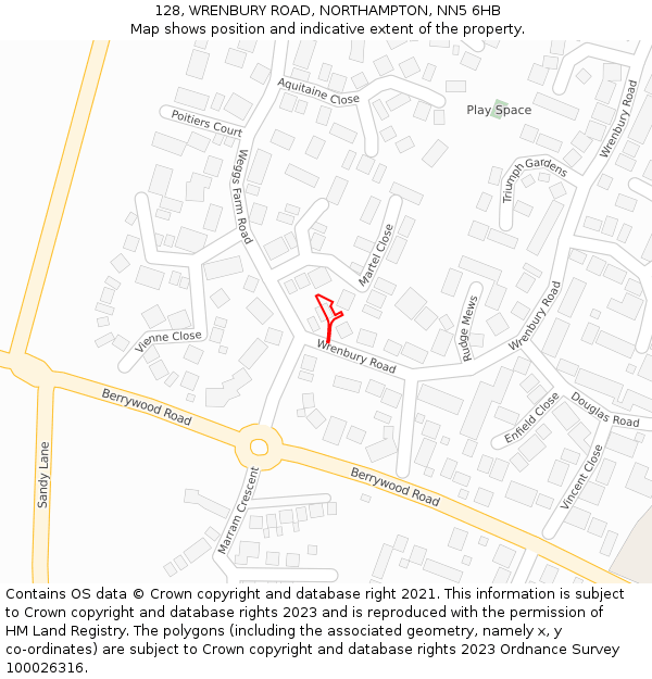 128, WRENBURY ROAD, NORTHAMPTON, NN5 6HB: Location map and indicative extent of plot