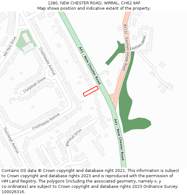 1280, NEW CHESTER ROAD, WIRRAL, CH62 9AF: Location map and indicative extent of plot