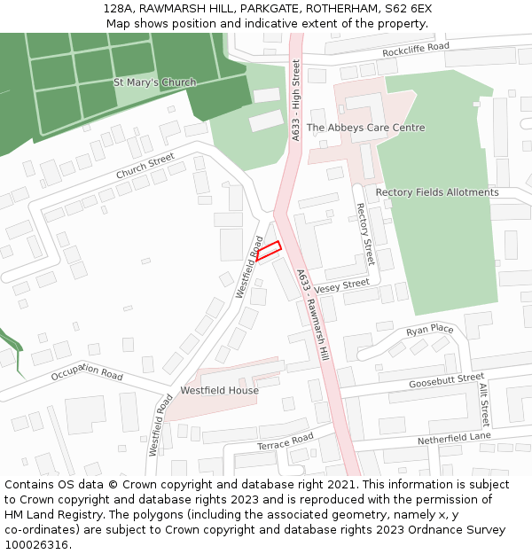 128A, RAWMARSH HILL, PARKGATE, ROTHERHAM, S62 6EX: Location map and indicative extent of plot