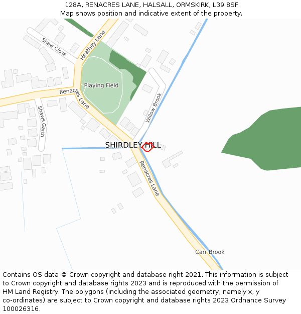 128A, RENACRES LANE, HALSALL, ORMSKIRK, L39 8SF: Location map and indicative extent of plot