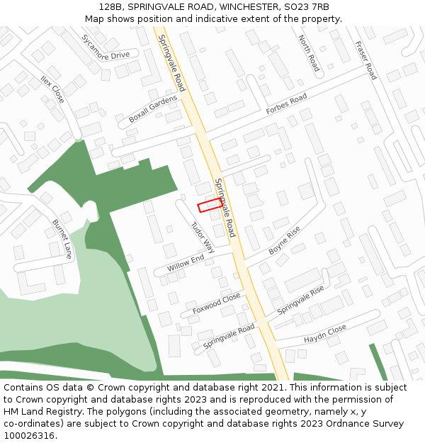 128B, SPRINGVALE ROAD, WINCHESTER, SO23 7RB: Location map and indicative extent of plot