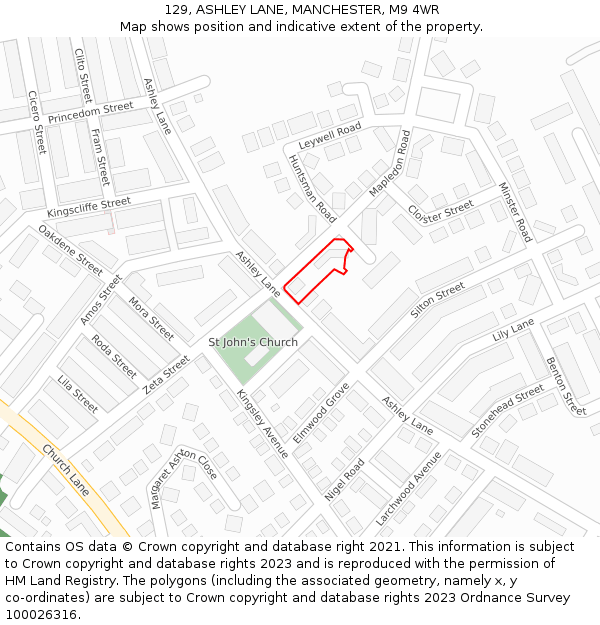 129, ASHLEY LANE, MANCHESTER, M9 4WR: Location map and indicative extent of plot