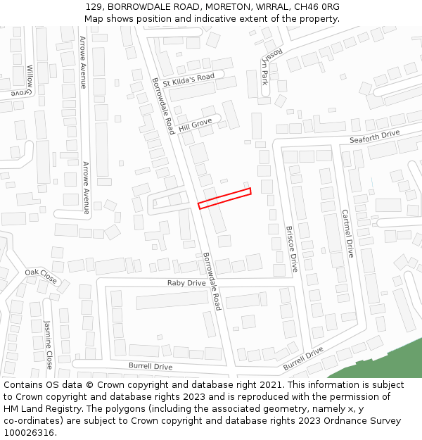 129, BORROWDALE ROAD, MORETON, WIRRAL, CH46 0RG: Location map and indicative extent of plot