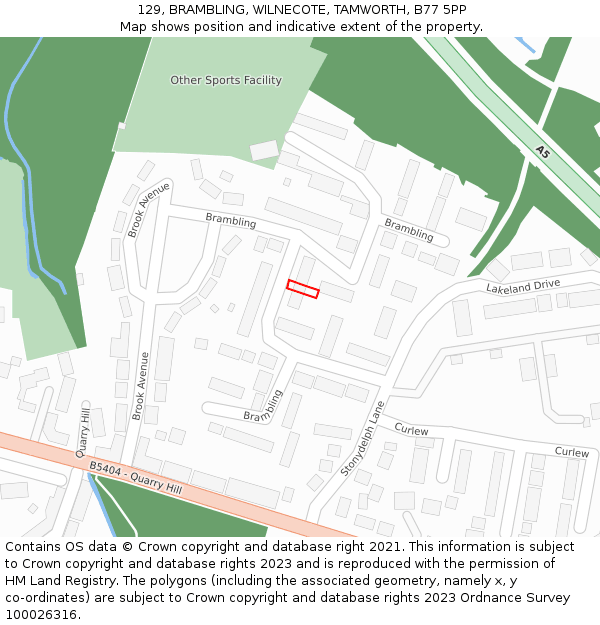 129, BRAMBLING, WILNECOTE, TAMWORTH, B77 5PP: Location map and indicative extent of plot