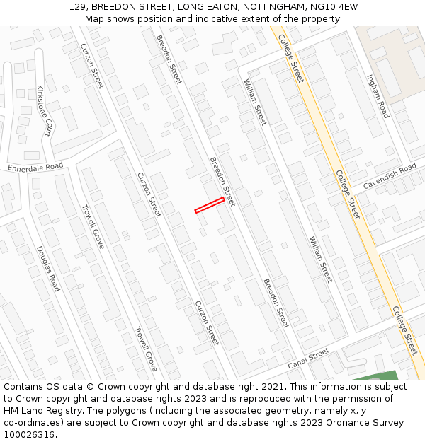 129, BREEDON STREET, LONG EATON, NOTTINGHAM, NG10 4EW: Location map and indicative extent of plot