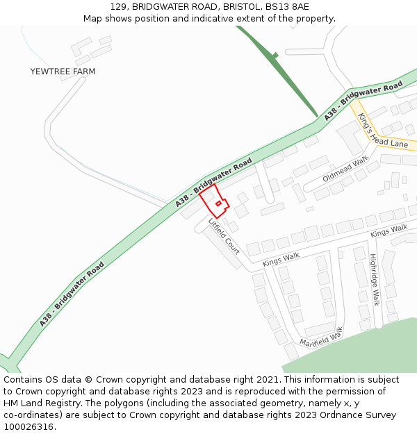 129, BRIDGWATER ROAD, BRISTOL, BS13 8AE: Location map and indicative extent of plot