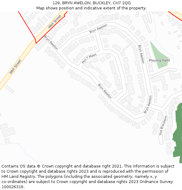 129, BRYN AWELON, BUCKLEY, CH7 2QG: Location map and indicative extent of plot