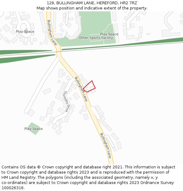 129, BULLINGHAM LANE, HEREFORD, HR2 7RZ: Location map and indicative extent of plot