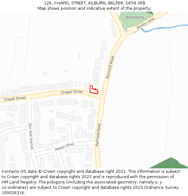 129, CHAPEL STREET, KILBURN, BELPER, DE56 0PB: Location map and indicative extent of plot