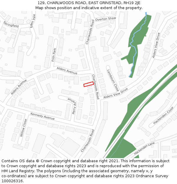 129, CHARLWOODS ROAD, EAST GRINSTEAD, RH19 2JE: Location map and indicative extent of plot